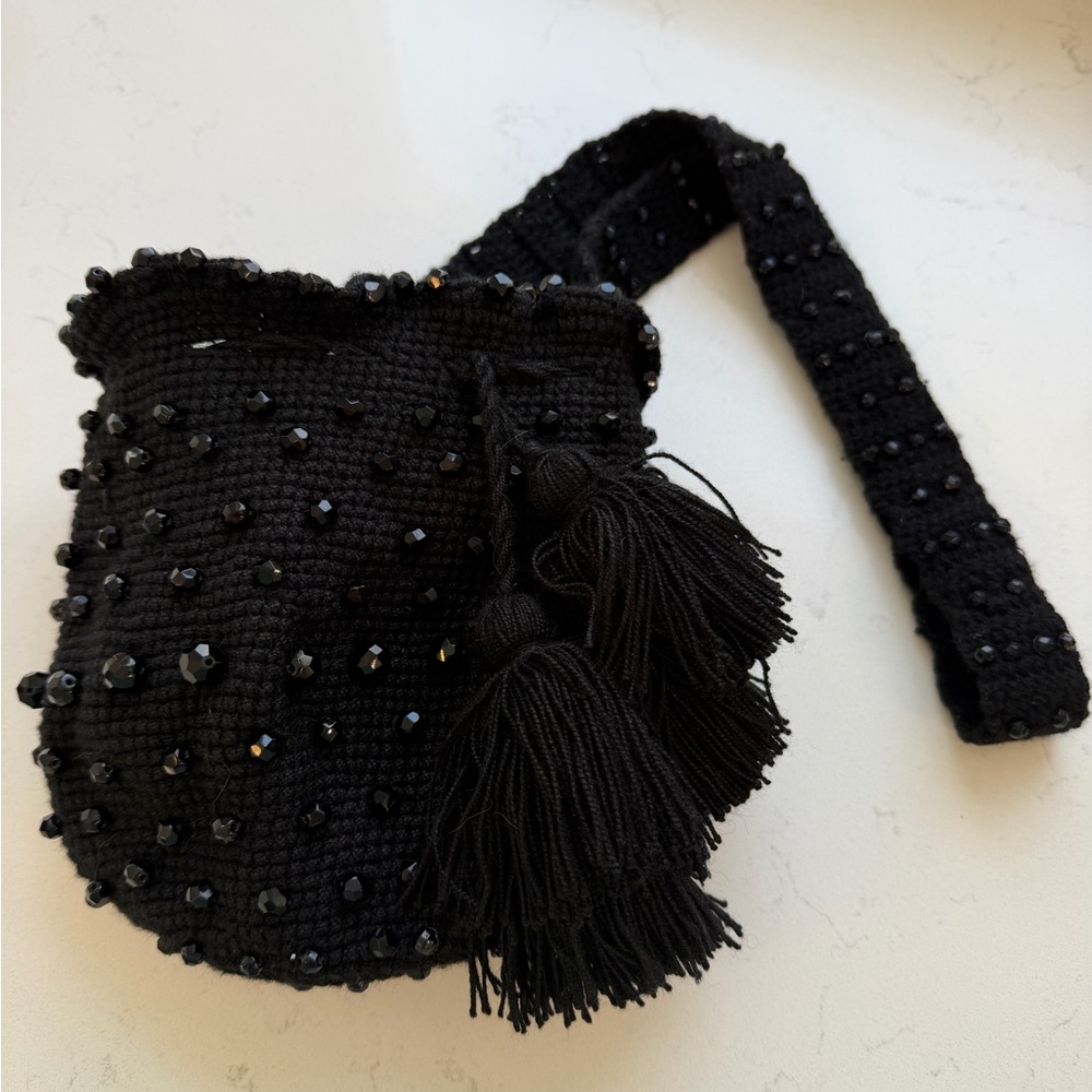 Casa Chiqui Handmade Black Beaded Bucket Bag